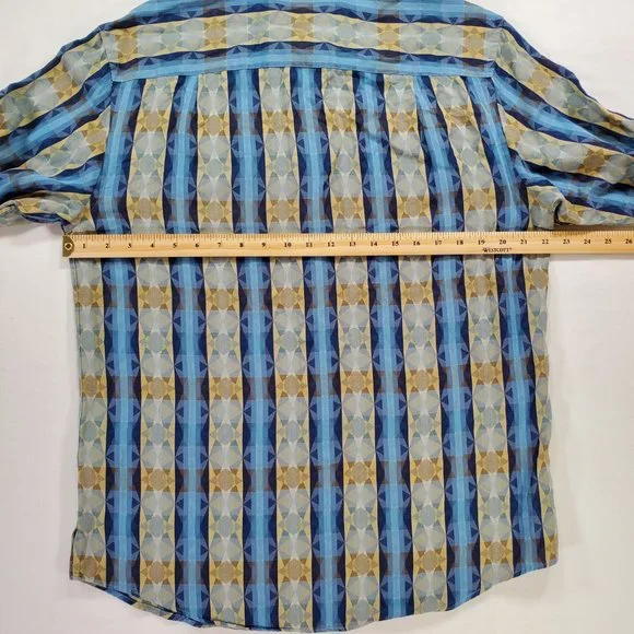 Jhane Barnes Shirt Men Medium Blue Geometric Casual Button Down Designer Vintage - Picture 13 of 16